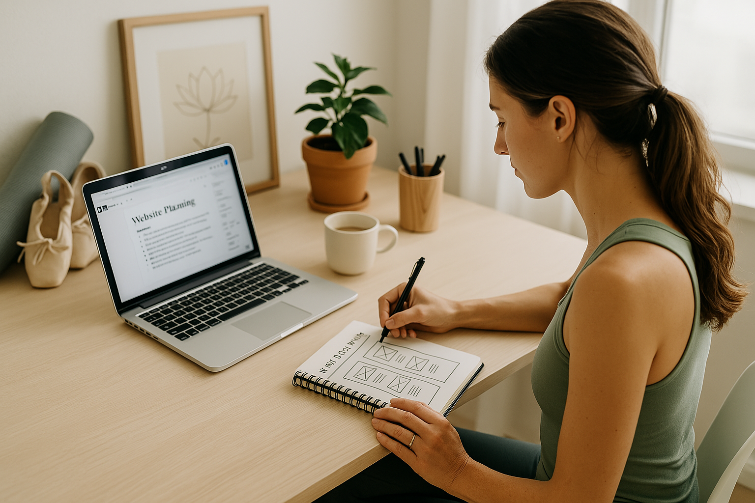 A woman is planning a website.